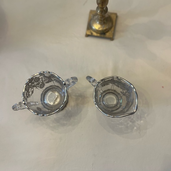 Rose Stem Pattern, Glass Sugar and Creamer, 3 "tall, Silver Overlay - Picture 2 of 5